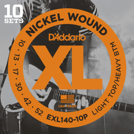 D'Addario EXL140-10P Nickel Wound Electric Guitar Strings, Light Top/Heavy Bottom, 10-52, 10 sets EXL140-10P D'Addario $84.90