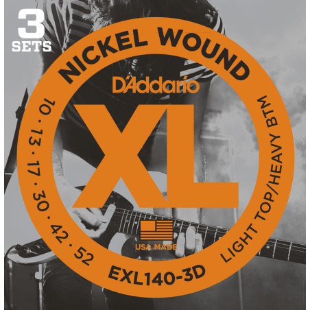 D'Addario EXL140-3D Nickel Wound Electric Guitar Strings, Light Top/Heavy Bottom, 10-52, 3 sets EXL140-3D D'Addario $25.99