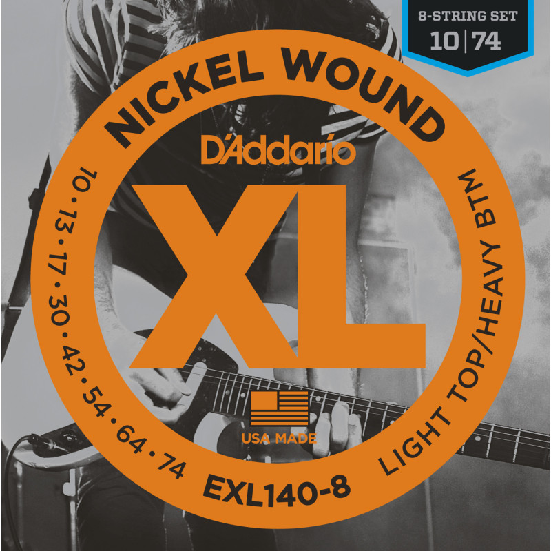 D'Addario EXL140-8 8-String Nickel Wound Electric Guitar Strings, Light Top/Heavy Bottom, 10-74 EXL140-8 D'Addario $17.99