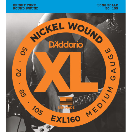 D'Addario EXL160 Nickel Wound Bass Guitar Strings, Medium, 50-105, Long Scale EXL160 D'Addario $29.99