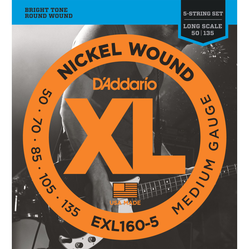 D'Addario EXL160-5 5-String Nickel Wound Bass Guitar Strings, Medium, 50-135, Long Scale EXL160-5 D'Addario $34.70