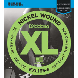 D'Addario EXL165-6 6-String Nickel Wound Bass Guitar Strings, Custom Light, 32-135, Long Scale EXL165-6 D'Addario $41.99