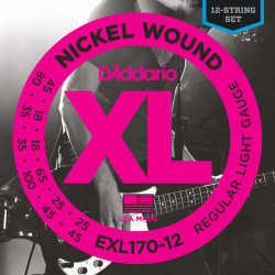 D'Addario EXL170-12 Nickel Wound Bass Guitar Strings, Light, 18-45 EXL170-12 D'Addario $46.73