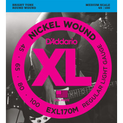 D'Addario EXL170M Nickel Wound Bass Guitar Strings, Light, 45-100, Medium Scale EXL170M D'Addario $24.50