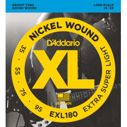 D'Addario EXL180 Nickel Wound Bass Guitar Strings, Extra Super Light, 35-95, Long Scale EXL180 D'Addario $24.50