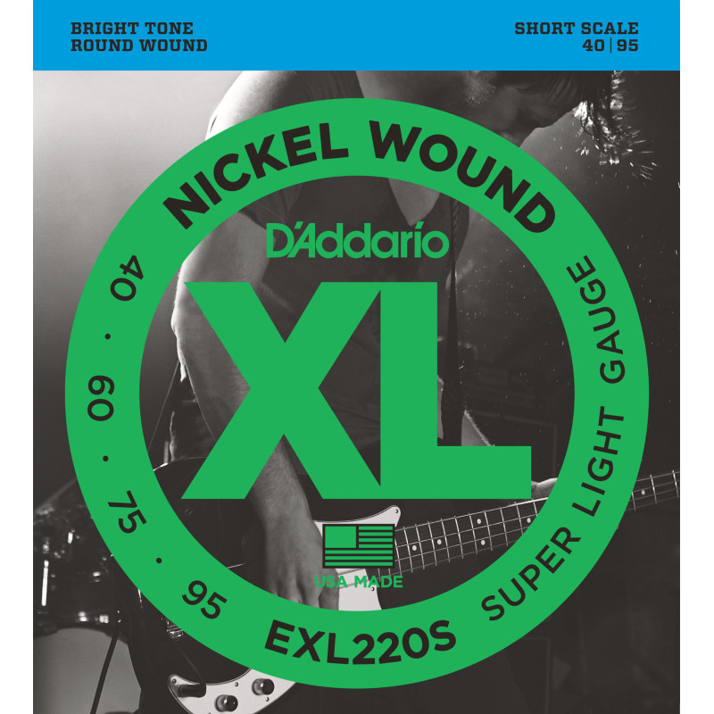 D'Addario EXL220S Nickel Wound Bass Guitar Strings, Super Light, 40-95, Short  Scale