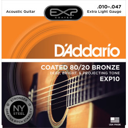 D'Addario EXP10 Coated Acoustic Guitar Strings, 80/20, Extra Light, 10-47