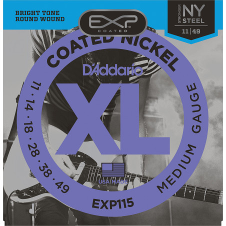 D'Addario EXP115 Coated Electric Guitar Strings, Medium/Blues/Jazz, 11-49