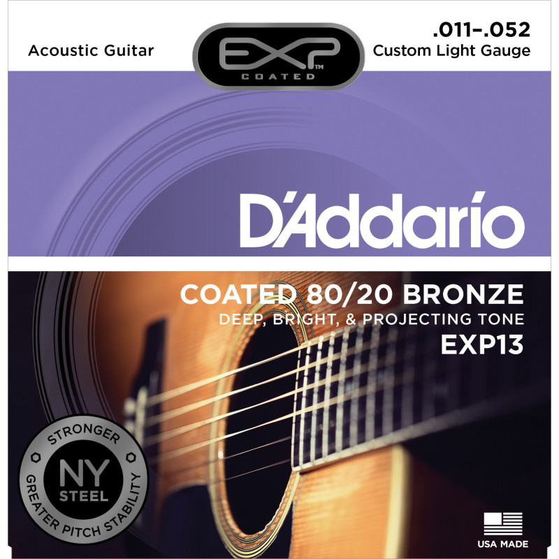 D'Addario EXP13 Coated 80/20 Bronze Acoustic Guitar Strings, Custom Light, 11-52 EXP13 D'Addario $15.29