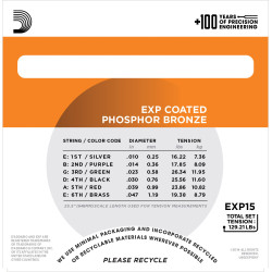 D'Addario EXP15 Coated Phosphor Bronze Acoustic Guitar Strings, Extra Light, 10-47 EXP15 D'Addario $16.62