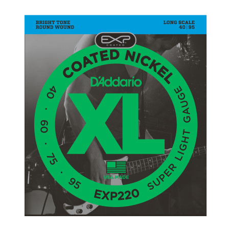 D'Addario EXP220 Coated Bass Guitar Strings, Super Light, 40-95, Long Scale