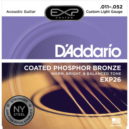 D'Addario EXP26 Coated Phosphor Bronze Acoustic Guitar Strings, Custom Light, 11-52 EXP26 D'Addario $16.62
