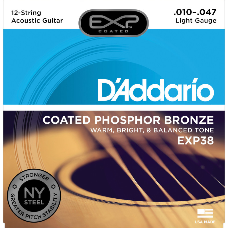 D'Addario EXP38 Coated Phosphor Bronze 12-String Acoustic Guitar Strings, Light, 10-47 EXP38 D'Addario $26.12