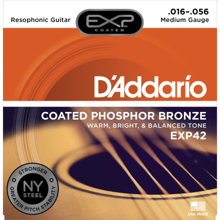 D'Addario EXP42 Coated Resophonic Guitar Strings, 16-56