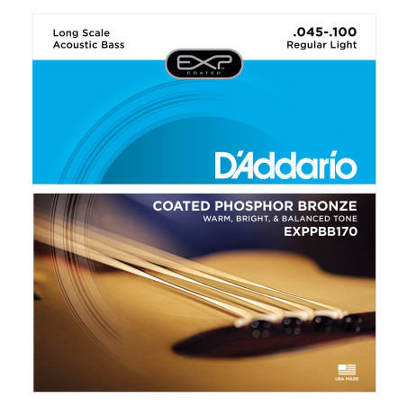 D'Addario EXPPBB170 Phosphor Bronze Coated Acoustic Bass Strings, Long Scale, 45-100