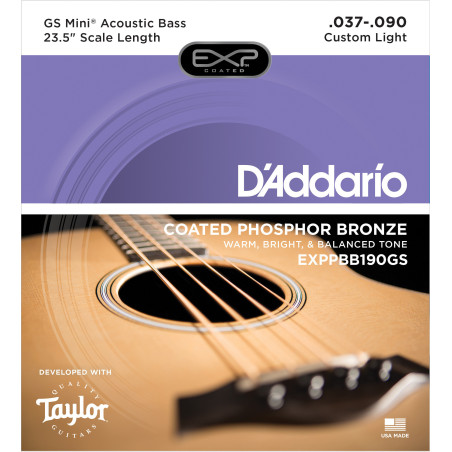 D'Addario EXPPBB190GS Phosphor Bronze Coated Acoustic Bass Strings, Taylor GS Mini Scale, 37-90