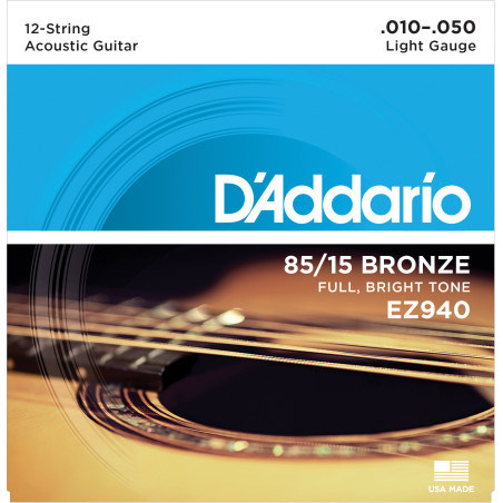 D'Addario EZ930 85/15 12-String Bronze Acoustic Guitar Strings, Light, 10-47 EZ940 D'Addario $9.58