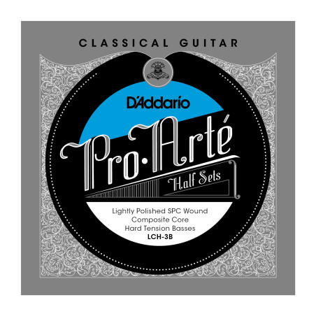 D'Addario LCH-3B Pro-Arte Lightly Polished Silver Plated Copper on Composite Core Classical Guitar Half Set, Hard Tension LCH...