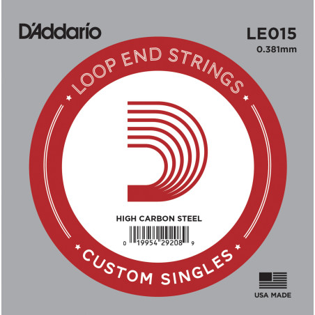 D'Addario LE015 Plain Steel Loop End Single String, .015