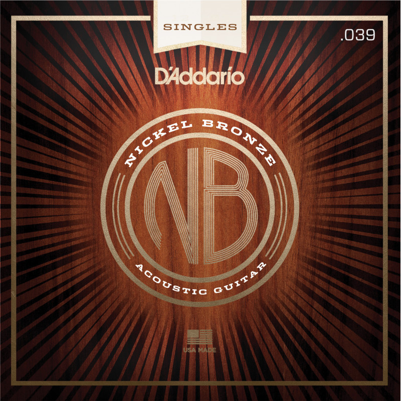 D'Addario NB039 Nickel Bronze Wound Acoustic Guitar Single String, .039
