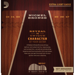 D'Addario NB1047 Nickel Bronze Acoustic Guitar Strings, Extra Light, 10-47 NB1047 D'Addario $11.38