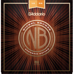 D'Addario NB1253 Nickel Bronze Acoustic Guitar Strings, Light Top / Med Bottom, 12-56