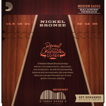 D'Addario NB13556BT Nickel Bronze Acoustic Guitar Strings, Balanced Tension Medium, 13.5-56 NB13556BT D'Addario $11.38