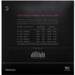 D'Addario NYXL45130 Nickel Wound Bass Guitar Strings, 5-string Regular Light, 45-130, Long Scale