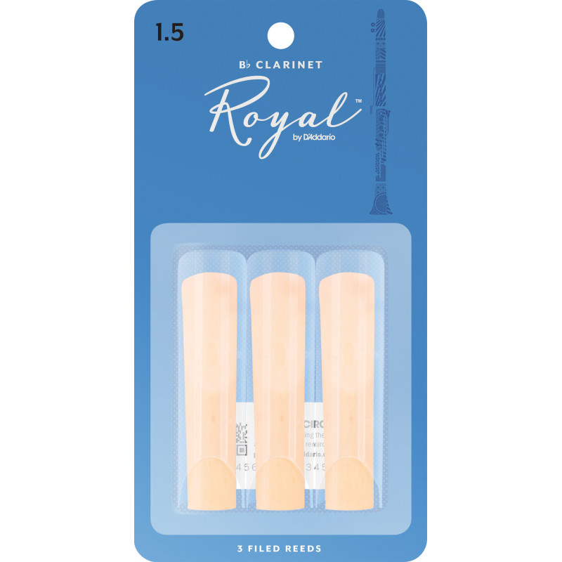 Rico Royal Bb Clarinet Reeds, Strength 1.5, 3-pack RCB0315 D'Addario Woodwinds $7.36