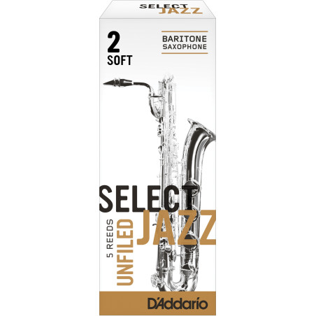 Rico Select Jazz Baritone Sax Reeds, Unfiled, Strength 2 Strength Soft, 5-pack