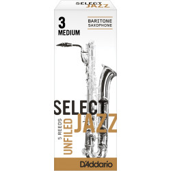 Rico Select Jazz Baritone Sax Reeds, Unfiled, Strength 3 Strength Medium, 5-pack