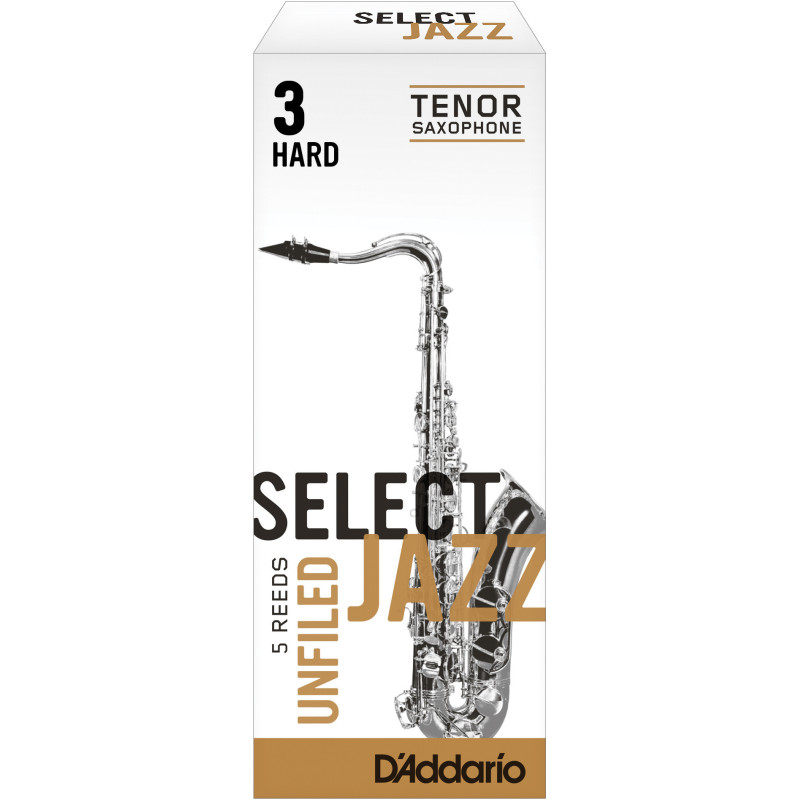 Rico Select Jazz Tenor Sax Reeds, Unfiled, Strength 3 Strength Hard, 5-pack
