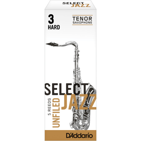 Rico Select Jazz Tenor Sax Reeds, Unfiled, Strength 3 Strength Hard, 5-pack