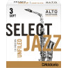 Rico Select Jazz Alto Sax Reeds, Unfiled, Strength 3 Strength Soft, 10-pack