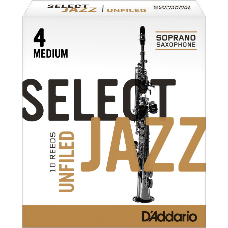 Rico Select Jazz Soprano Sax Reeds, Unfiled, Strength 4 Strength Medium, 10-pack