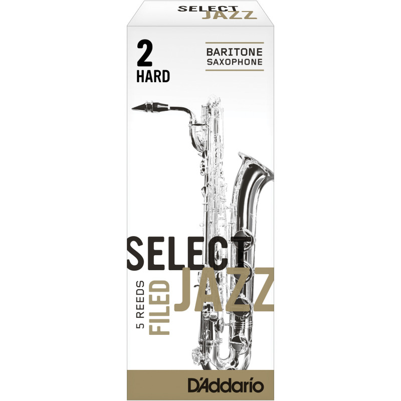 Rico Select Jazz Baritone Sax Reeds, Filed, Strength 2 Strength Hard, 5-pack