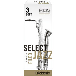 Rico Select Jazz Baritone Sax Reeds, Filed, Strength 3 Strength Soft, 5-pack