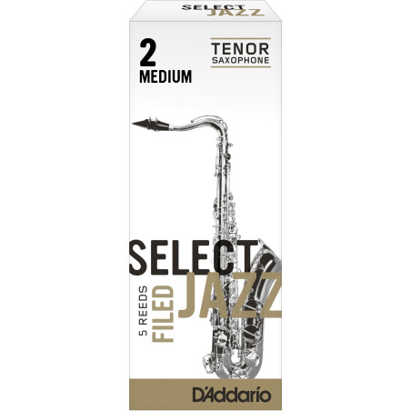 Rico Select Jazz Tenor Sax Reeds, Filed, Strength 2 Strength Medium, 5-pack