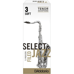 Rico Select Jazz Tenor Sax Reeds, Filed, Strength 3 Strength Soft, 5-pack
