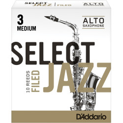 Rico Select Jazz Alto Sax Reeds, Filed, Strength 3 Strength Medium, 10-pack