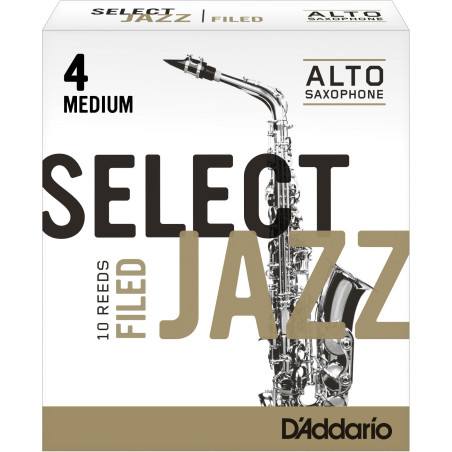 Rico Select Jazz Alto Sax Reeds, Filed, Strength 4 Strength Medium, 10-pack