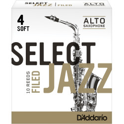 Rico Select Jazz Alto Sax Reeds, Filed, Strength 4 Strength Soft, 10-pack
