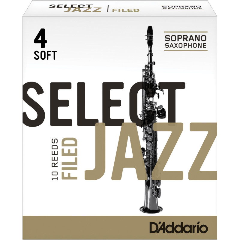 Rico Select Jazz Soprano Sax Reeds, Filed, Strength 4 Strength Soft, 10-pack