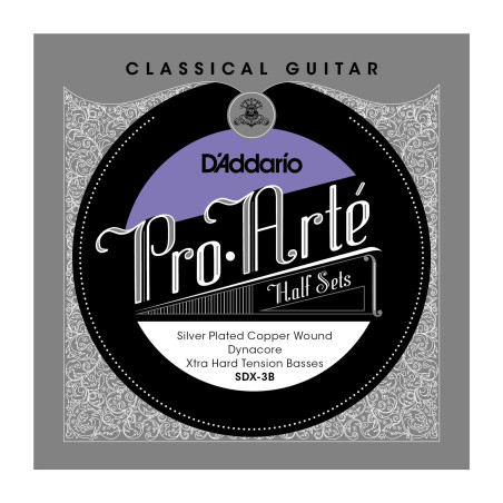 D'Addario SDX-3B Pro-Arte Silver Plated Copper on Composite Dynacore Classical Guitar Half Set, Extra Hard Tension