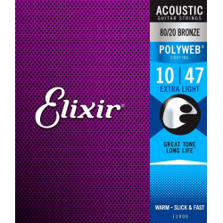 Elixir 11000 Extra Light Acoustic 80/20 Bronze With Polyweb Coating 11000 ELIXIR $18.95