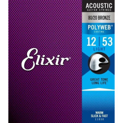 Elixir 11050 Light Acoustic 80/20 Bronze With Polyweb Coating 11050 ELIXIR $19.99