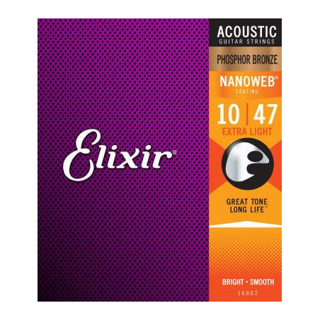 Elixir 11002 Extra Light Acoustic 80/20 Bronze With Nanoweb Coating 11002 ELIXIR $21.99