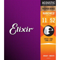 Elixir 11027 Custom Light Acoustic 80/20 Bronze With Nanoweb Coating