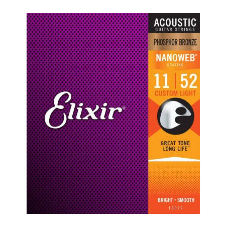 Elixir 11027 Custom Light Acoustic 80/20 Bronze With Nanoweb Coating 11027 ELIXIR $21.89