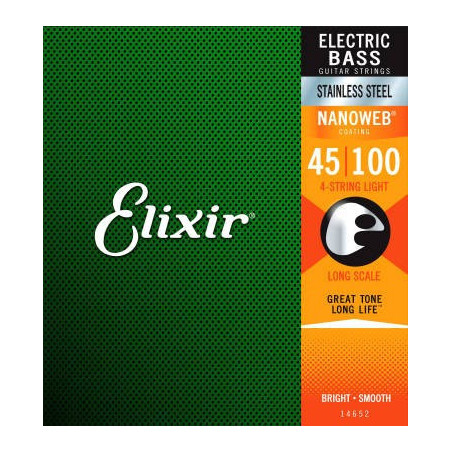 Lumière d'Elixir 14052 4-String, acier électrique plaqué par nickel de basse échelle avec le revêtem